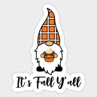 It's Fall Y'all Cute Gnomes Pumpkin Spice Season Sticker